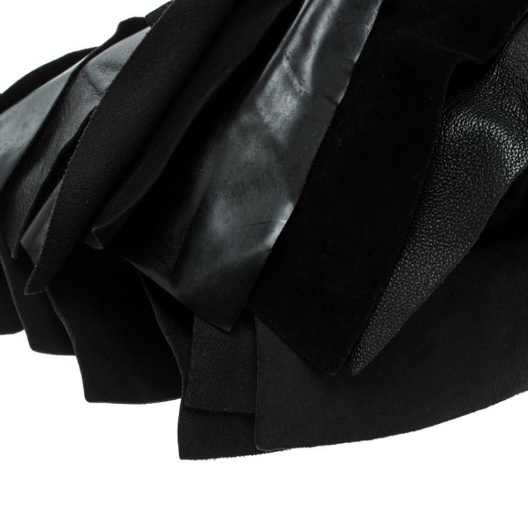 Pre Owned Saint Laurent Black Leather St. Tropez Ruffle Hobo