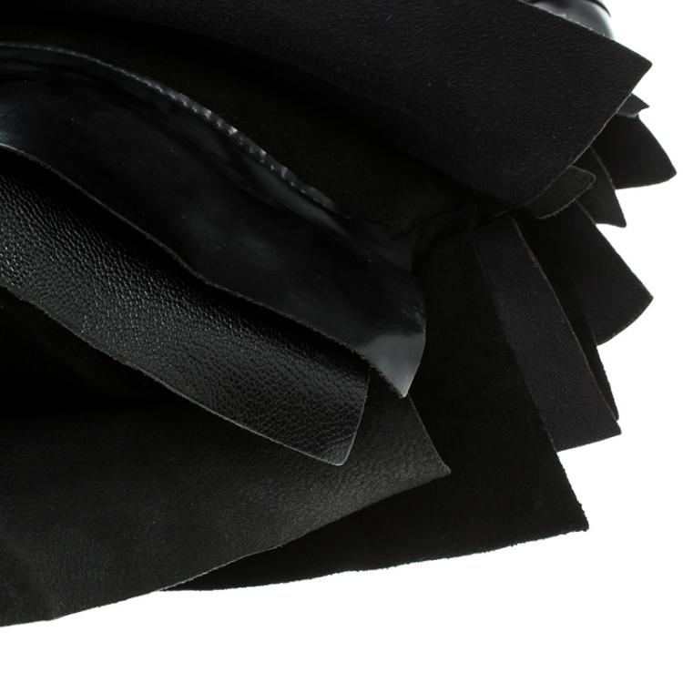 Pre Owned Saint Laurent Black Leather St. Tropez Ruffle Hobo