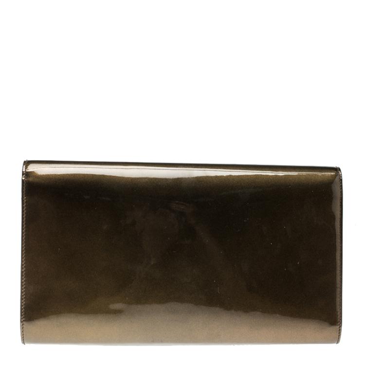 Pre Owned Saint Laurent Olive Green Patent Leather Belle De Jour Flap Clutch
