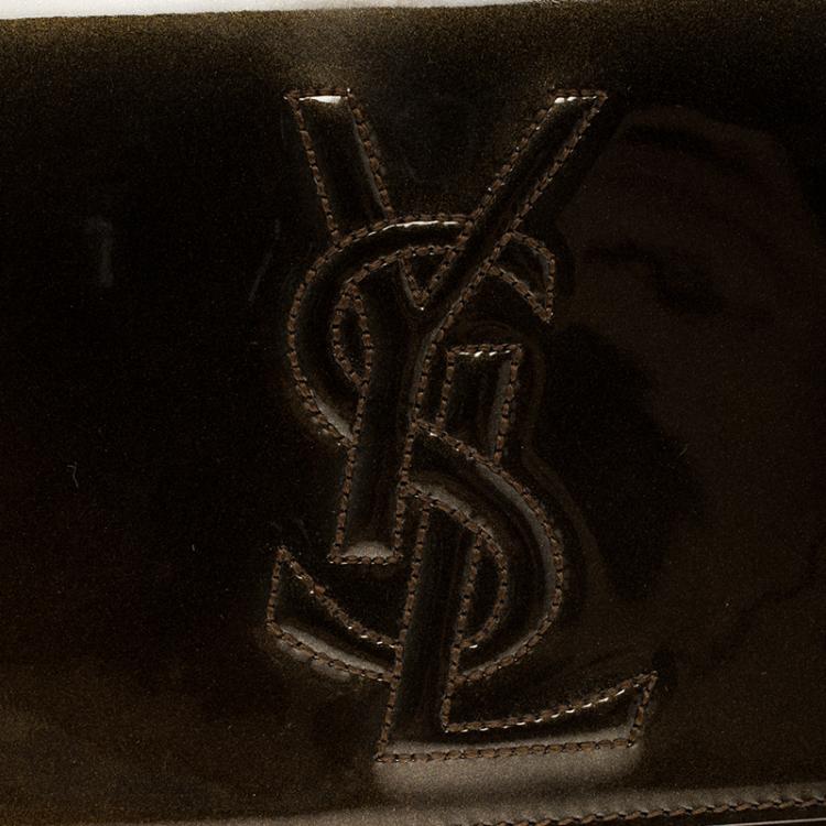 Pre Owned Saint Laurent Olive Green Patent Leather Belle De Jour Flap Clutch