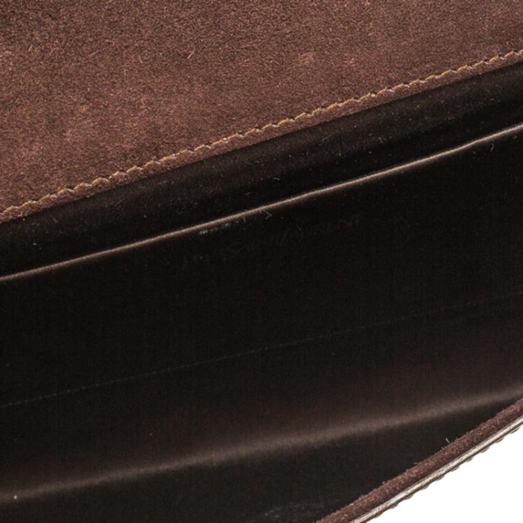 Pre Owned Saint Laurent Olive Green Patent Leather Belle De Jour Flap Clutch