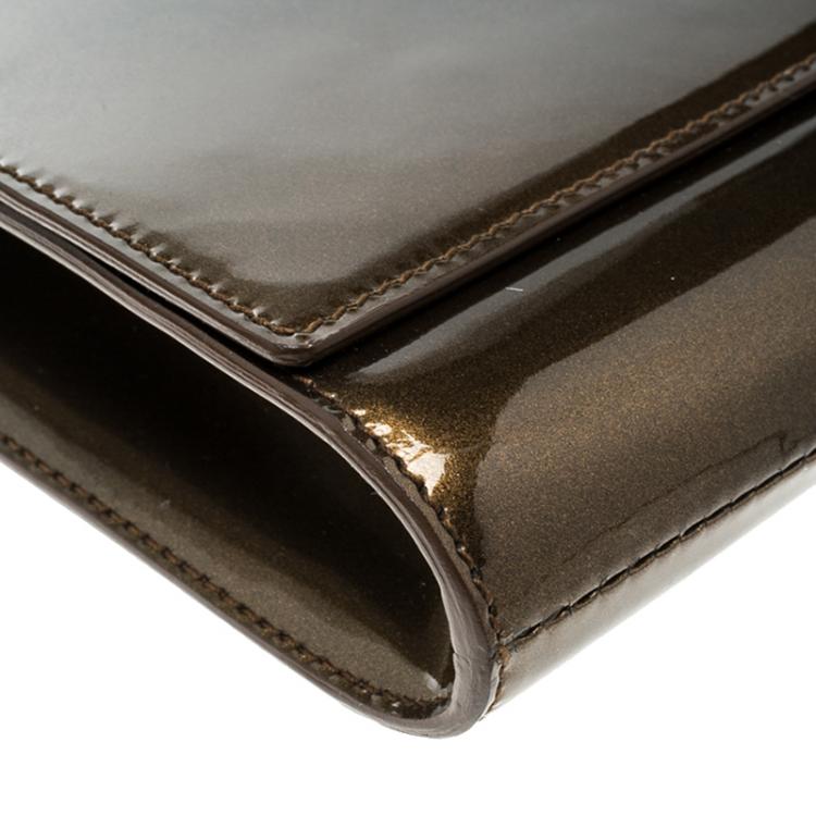Pre Owned Saint Laurent Olive Green Patent Leather Belle De Jour Flap Clutch