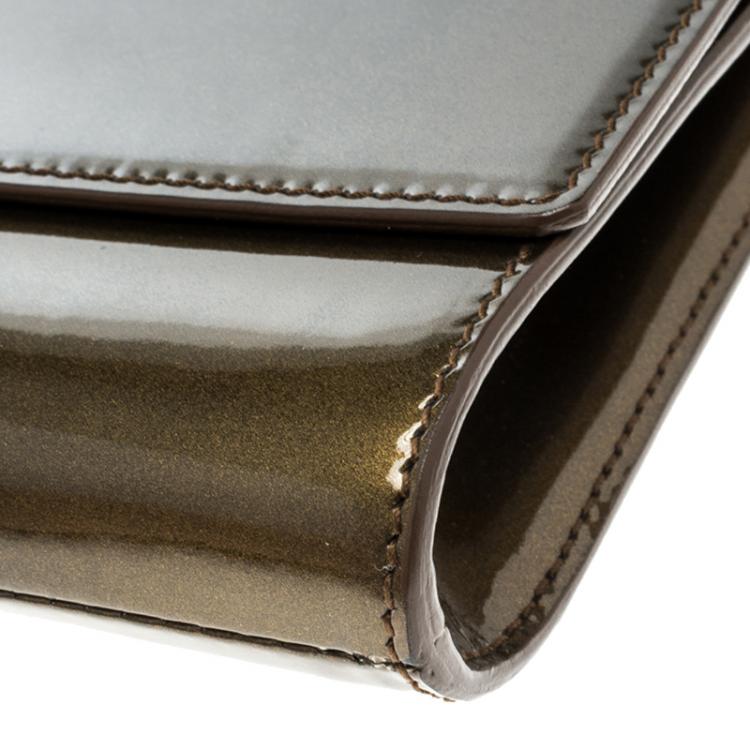 Pre Owned Saint Laurent Olive Green Patent Leather Belle De Jour Flap Clutch