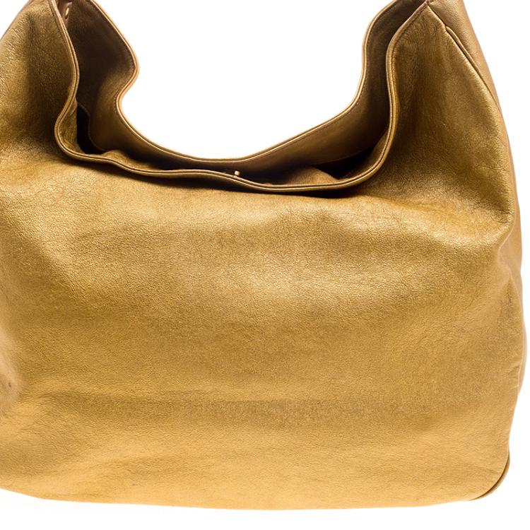 Pre Owned Saint Laurent Gold Leather Roady Hobo