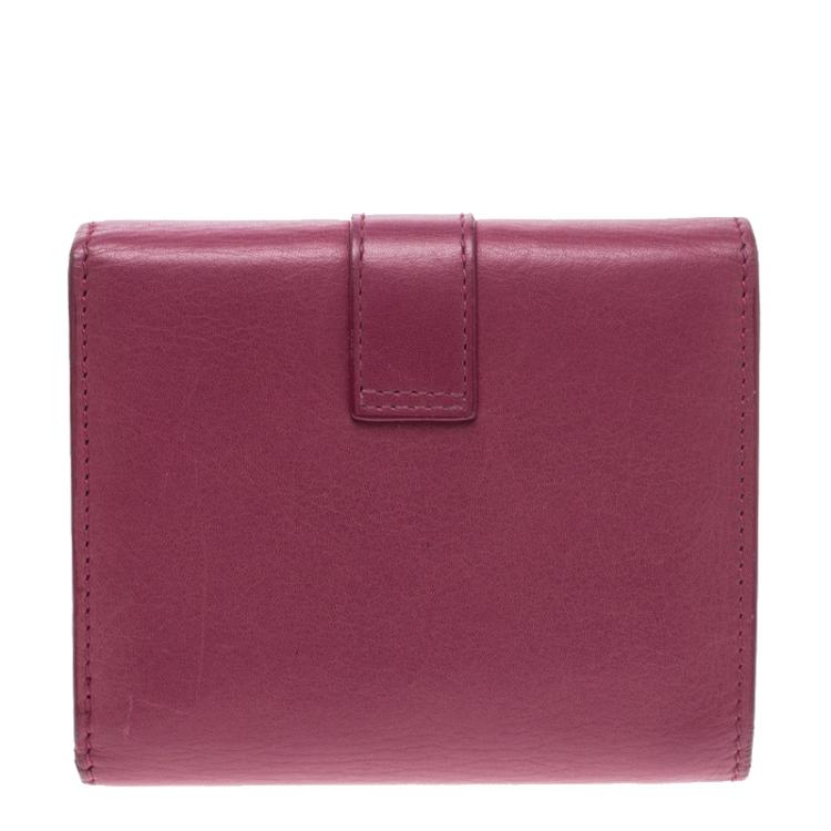 Pre Owned Saint Laurent Pink Leather Y Line Compact Wallet
