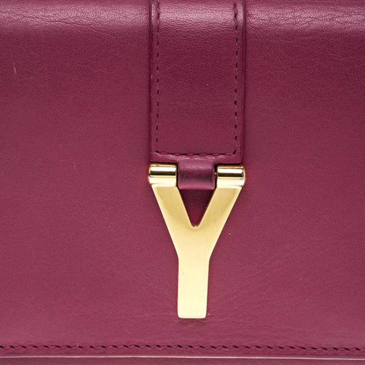 Pre Owned Saint Laurent Pink Leather Y Line Compact Wallet