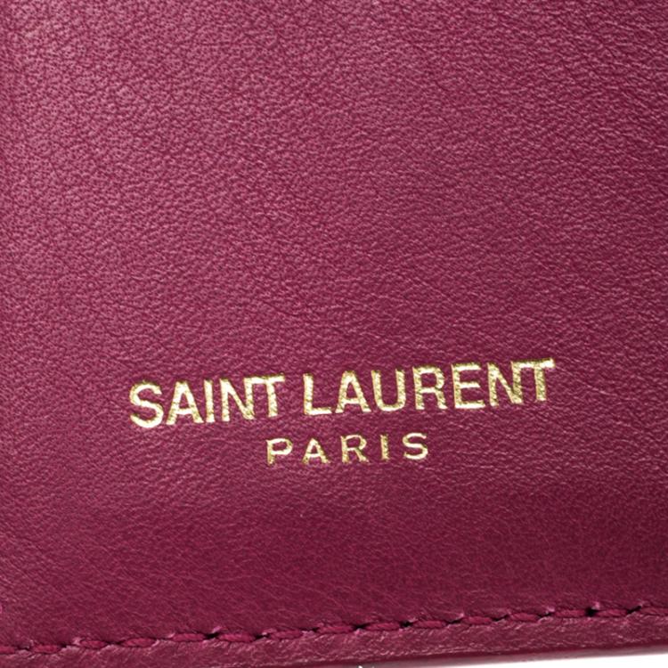 Pre Owned Saint Laurent Pink Leather Y Line Compact Wallet
