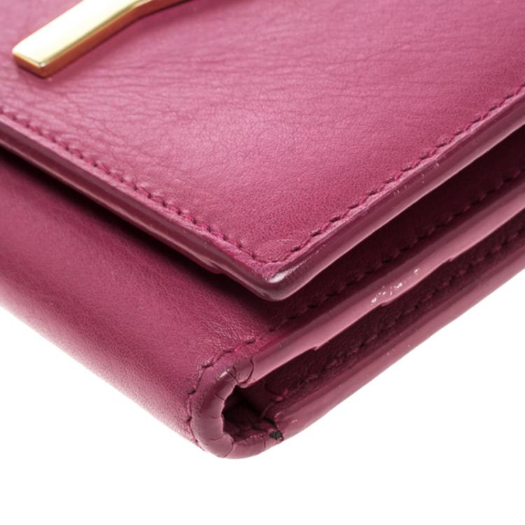 Pre Owned Saint Laurent Pink Leather Y Line Compact Wallet