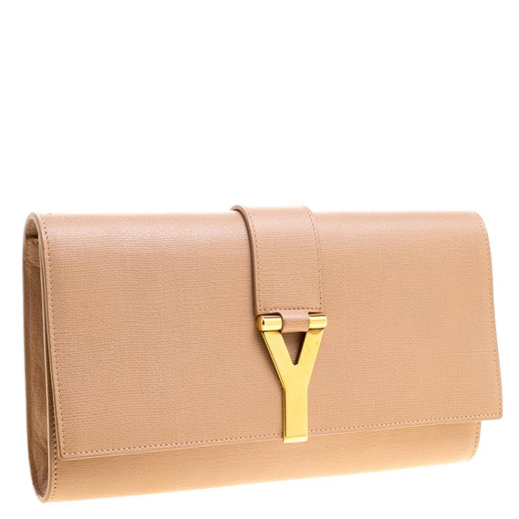 Pre Owned Saint Laurent Beige Leather Chyc Clutch