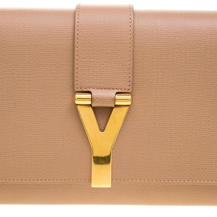 Pre Owned Saint Laurent Beige Leather Chyc Clutch
