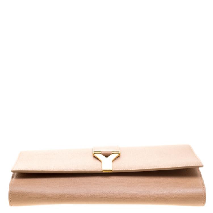 Pre Owned Saint Laurent Beige Leather Chyc Clutch