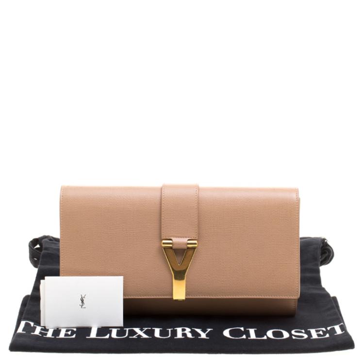 Pre Owned Saint Laurent Beige Leather Chyc Clutch