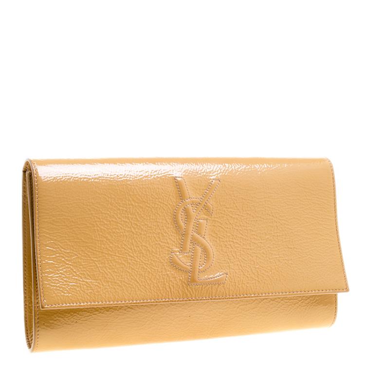 Pre Owned Saint Laurent Beige Patent Leather Belle De Jour Flap Clutch