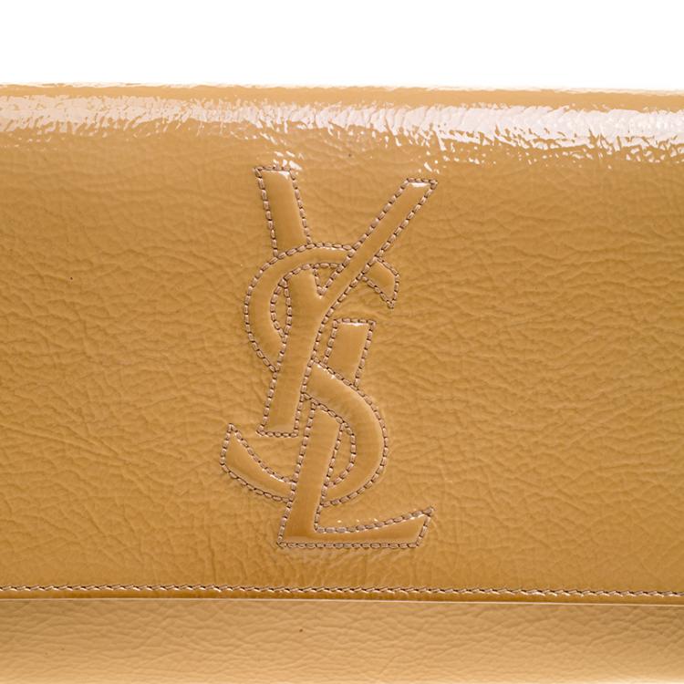 Pre Owned Saint Laurent Beige Patent Leather Belle De Jour Flap Clutch
