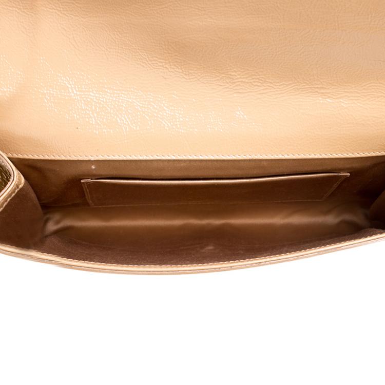 Pre Owned Saint Laurent Beige Patent Leather Belle De Jour Flap Clutch
