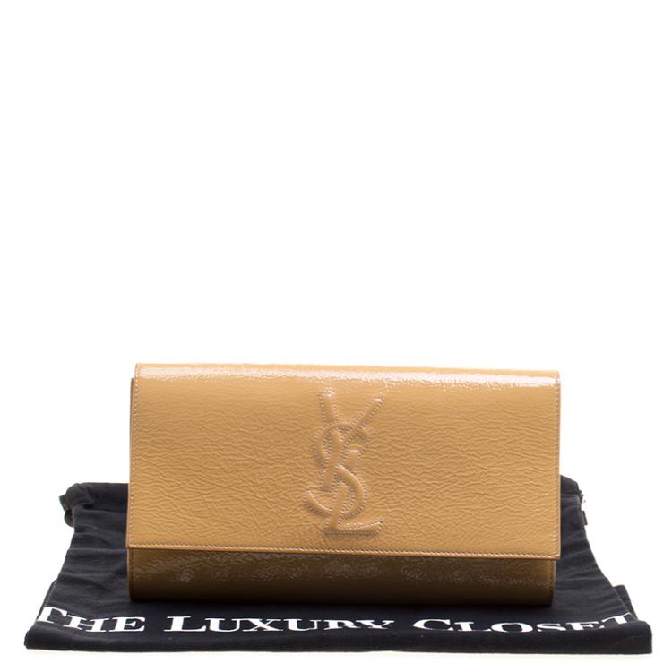 Pre Owned Saint Laurent Beige Patent Leather Belle De Jour Flap Clutch