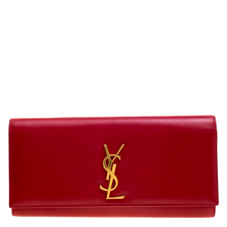 Pre Owned Saint Laurent Red Leather Cassandre Clutch