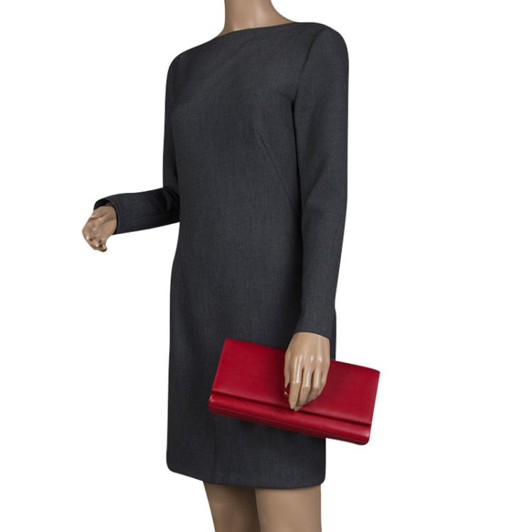 Pre Owned Saint Laurent Red Leather Cassandre Clutch