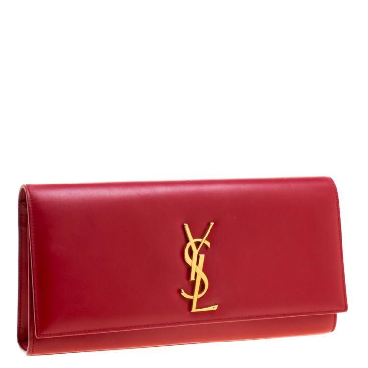 Pre Owned Saint Laurent Red Leather Cassandre Clutch