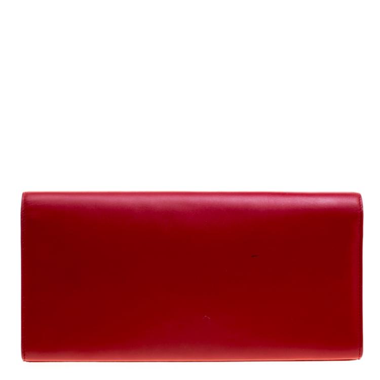 Pre Owned Saint Laurent Red Leather Cassandre Clutch