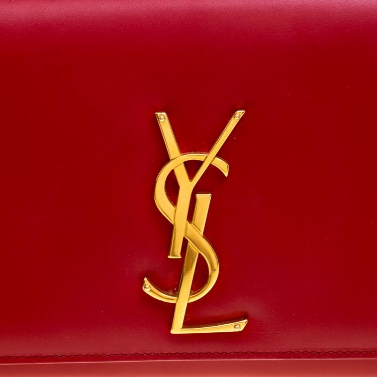 Pre Owned Saint Laurent Red Leather Cassandre Clutch