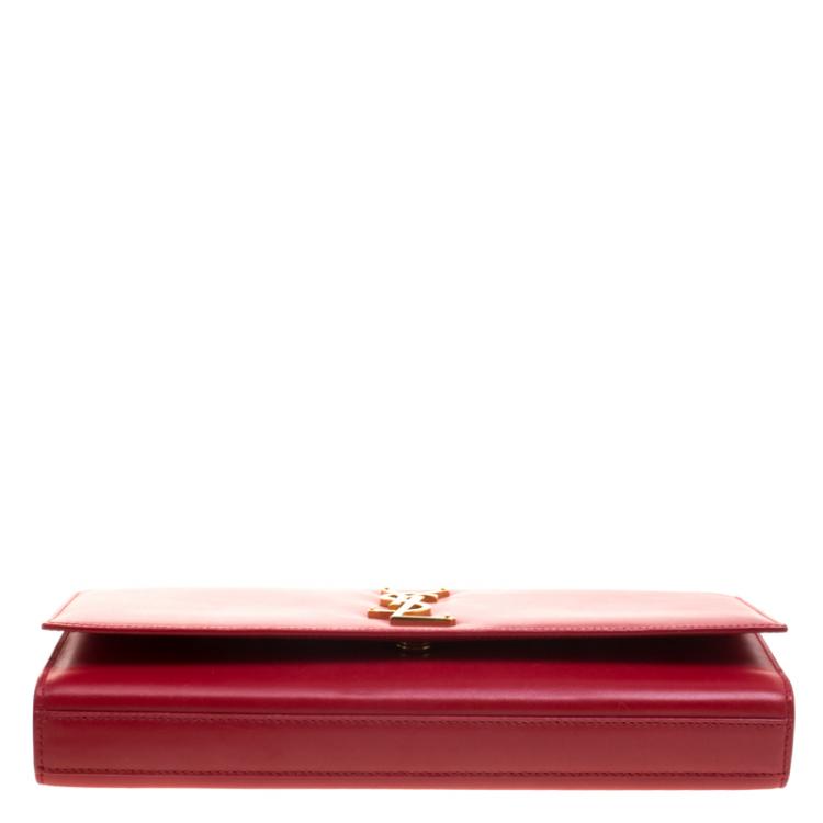 Pre Owned Saint Laurent Red Leather Cassandre Clutch