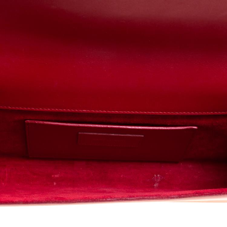 Pre Owned Saint Laurent Red Leather Cassandre Clutch