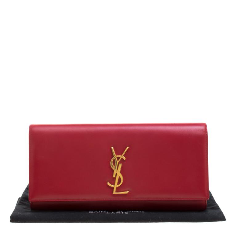 Pre Owned Saint Laurent Red Leather Cassandre Clutch