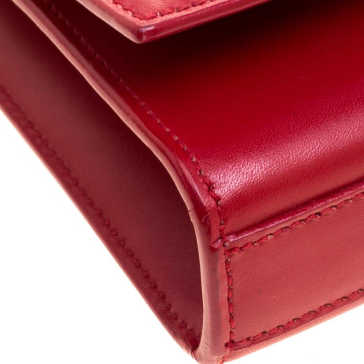 Pre Owned Saint Laurent Red Leather Cassandre Clutch