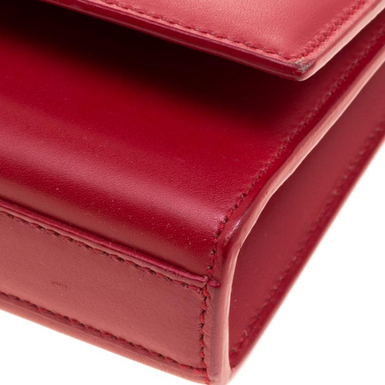 Pre Owned Saint Laurent Red Leather Cassandre Clutch