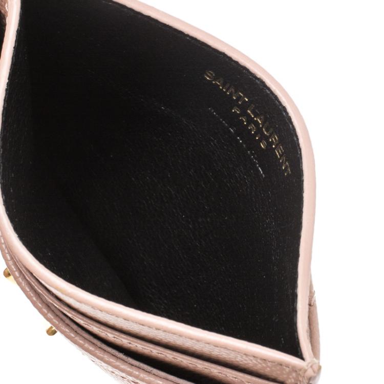 Pre Owned Saint Laurent Blush Pink Monogram Matelasse Leather Logo Card Holder