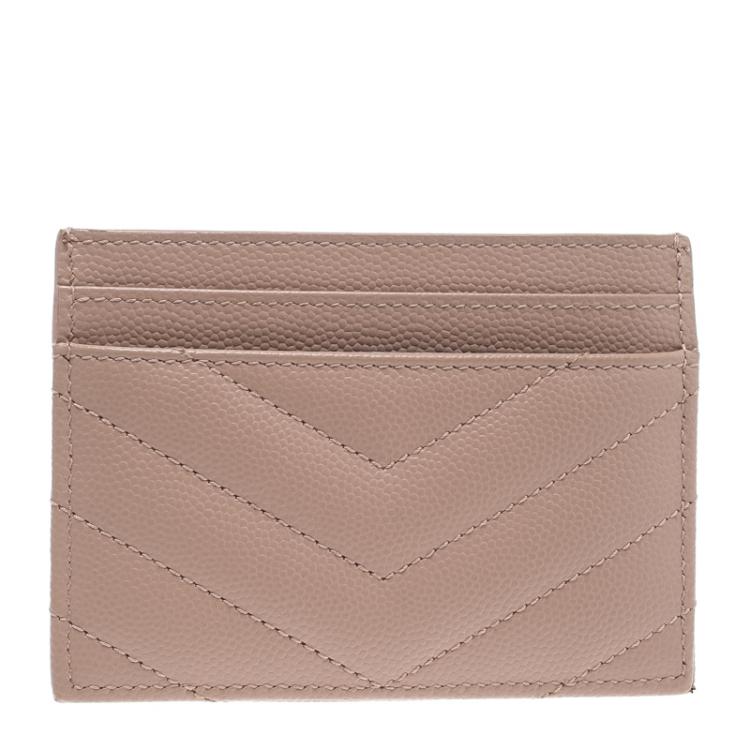 Pre Owned Saint Laurent Blush Pink Monogram Matelasse Leather Logo Card Holder