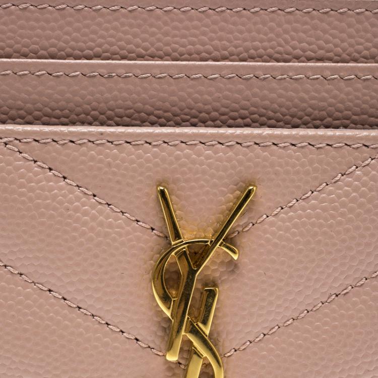 Pre Owned Saint Laurent Blush Pink Monogram Matelasse Leather Logo Card Holder