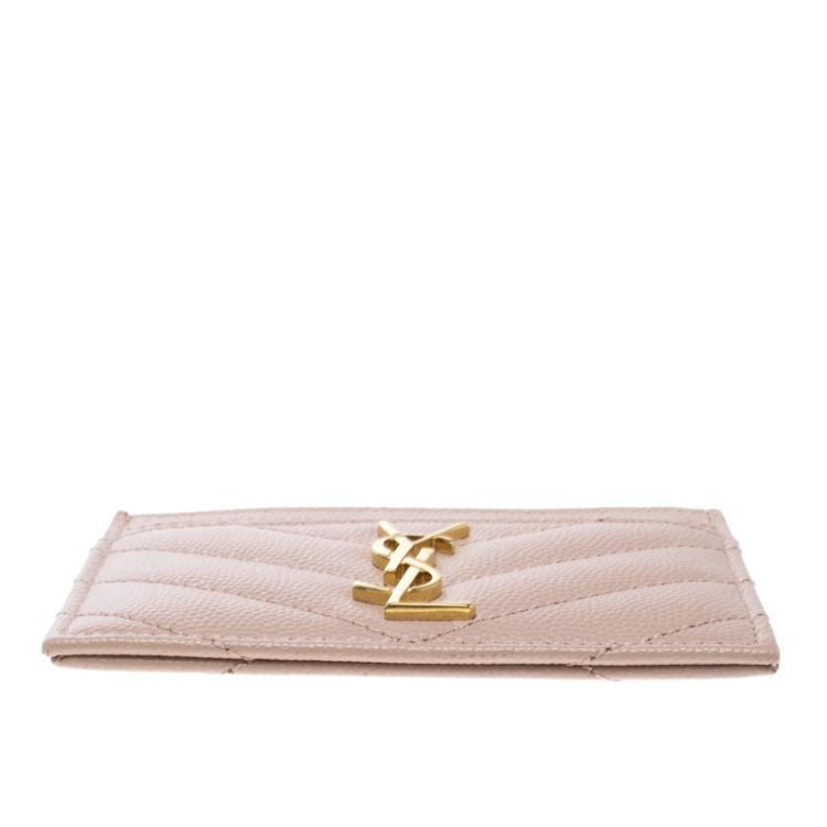 Pre Owned Saint Laurent Blush Pink Monogram Matelasse Leather Logo Card Holder