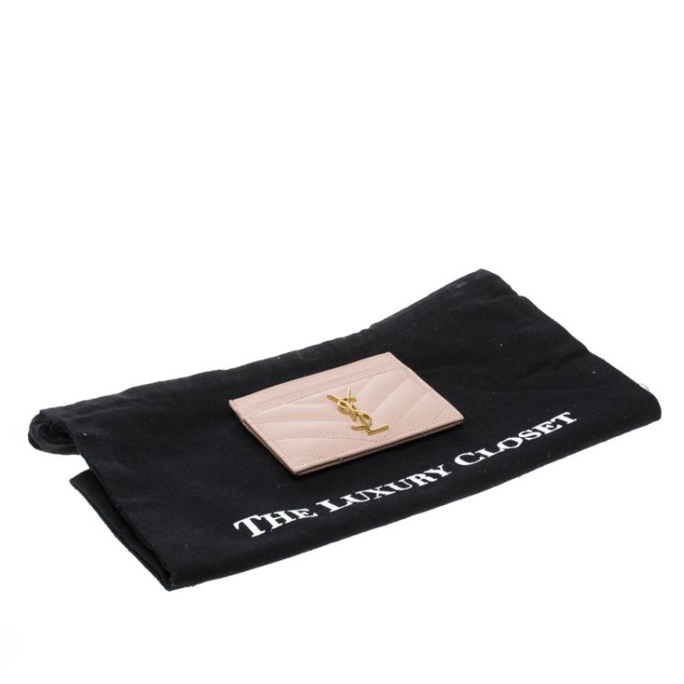 Pre Owned Saint Laurent Blush Pink Monogram Matelasse Leather Logo Card Holder