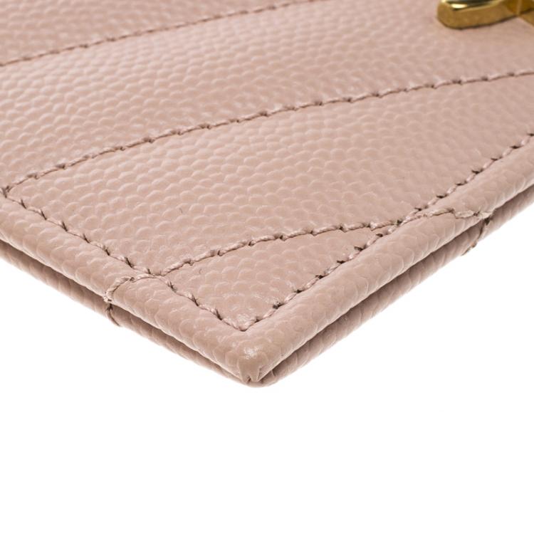 Pre Owned Saint Laurent Blush Pink Monogram Matelasse Leather Logo Card Holder