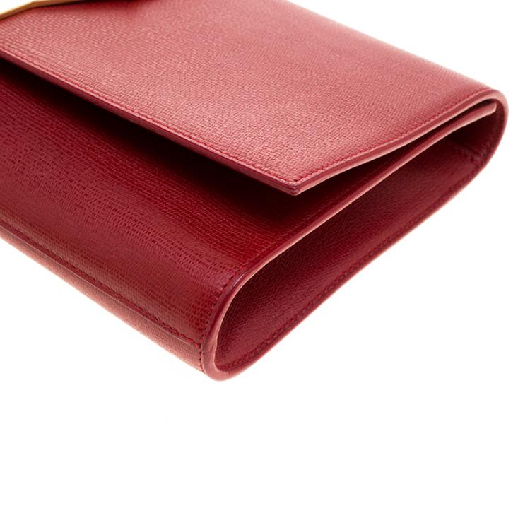 Pre Owned Saint Laurent Red Leather Chyc Clutch