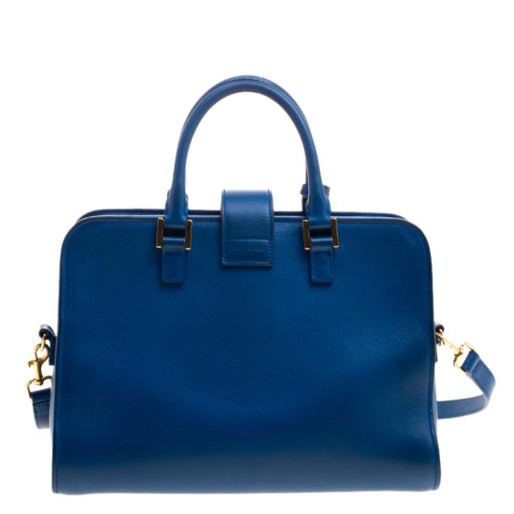Pre Owned Saint Laurent Paris Blue Leather Zip Around Satchel