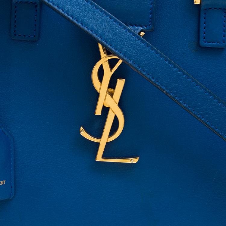 Pre Owned Saint Laurent Paris Blue Leather Zip Around Satchel