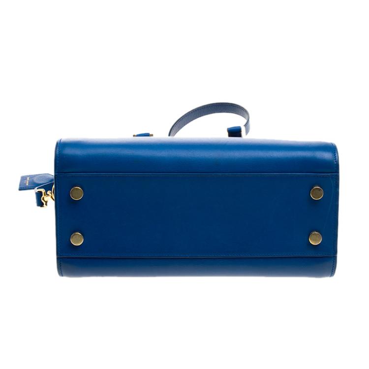 Pre Owned Saint Laurent Paris Blue Leather Zip Around Satchel
