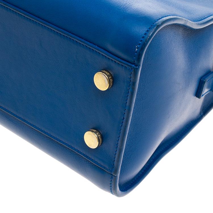 Pre Owned Saint Laurent Paris Blue Leather Zip Around Satchel