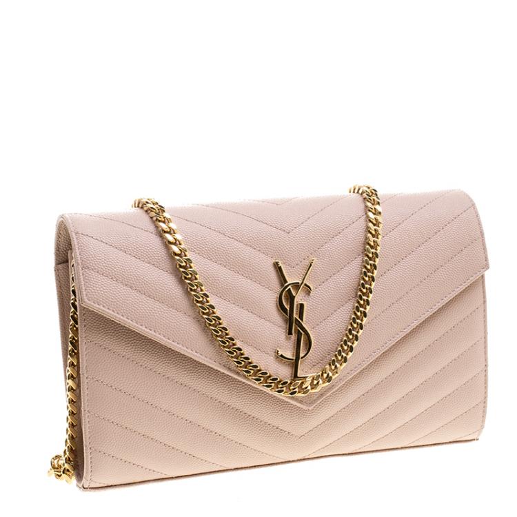 Pre Owned Saint Laurent Blush Pink Matelasse Leather Envelope Chain Bag