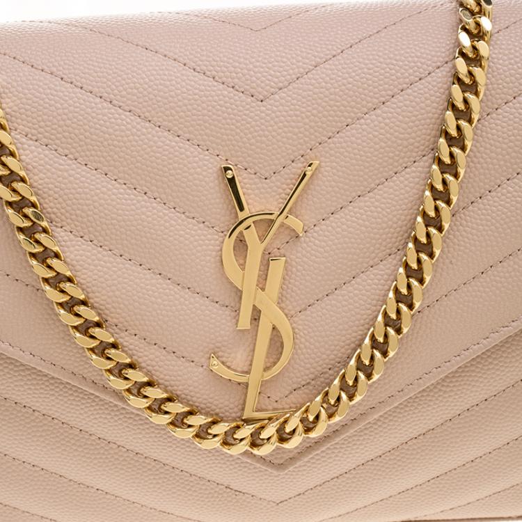 Pre Owned Saint Laurent Blush Pink Matelasse Leather Envelope Chain Bag
