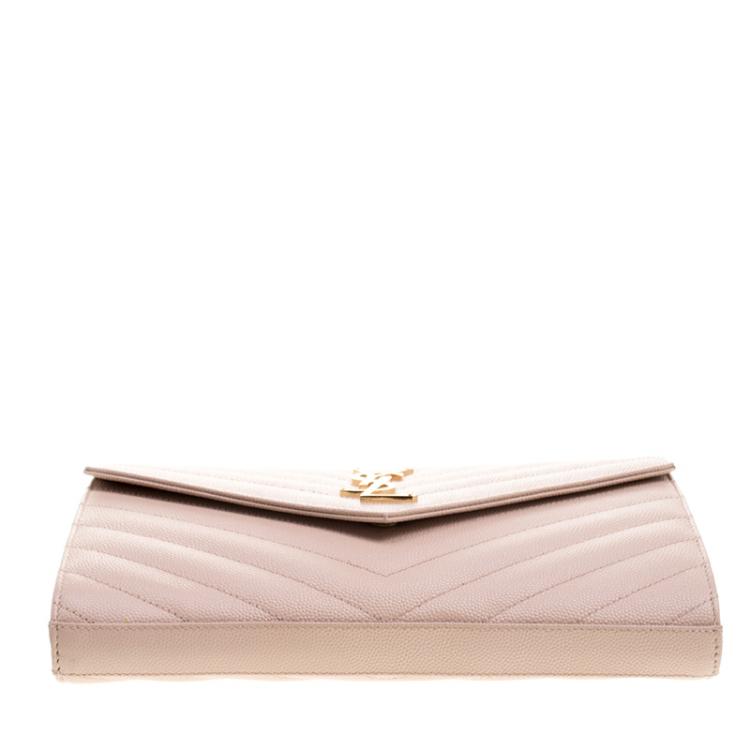 Pre Owned Saint Laurent Blush Pink Matelasse Leather Envelope Chain Bag