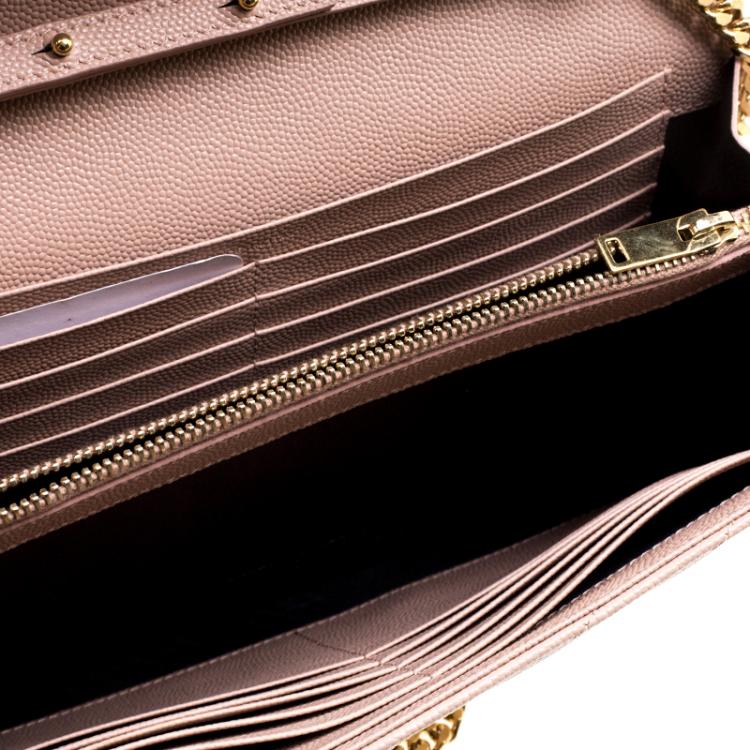 Pre Owned Saint Laurent Blush Pink Matelasse Leather Envelope Chain Bag