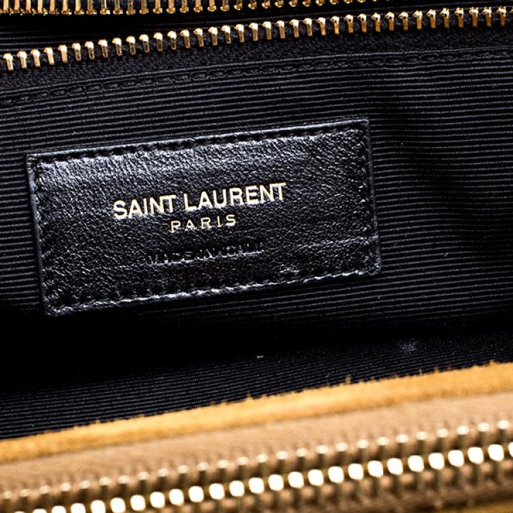 Pre Owned Saint Laurent Brown Suede Cassandre Chain Strap Shopper Tote