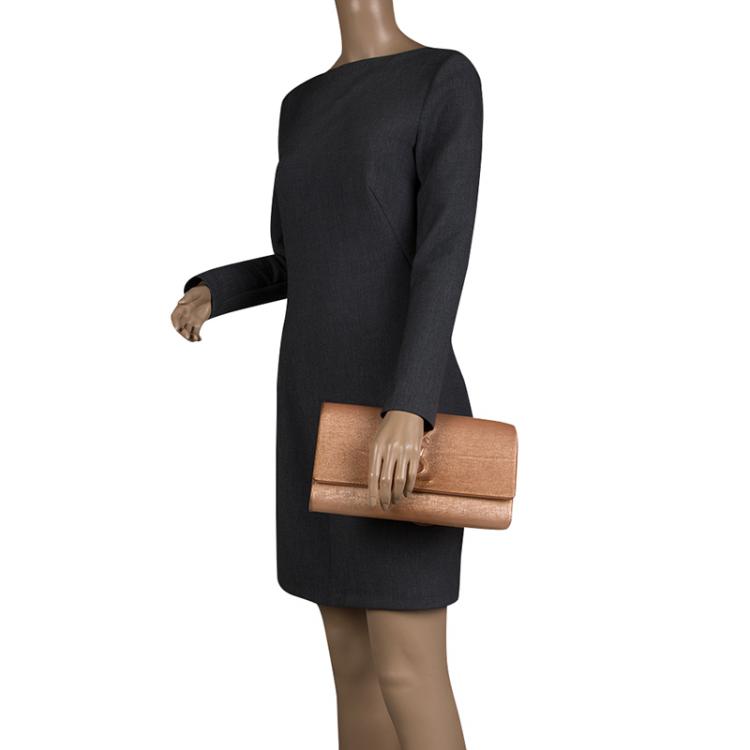 Pre Owned Saint Laurent Peach Patent Leather Belle De Jour Flap Clutch