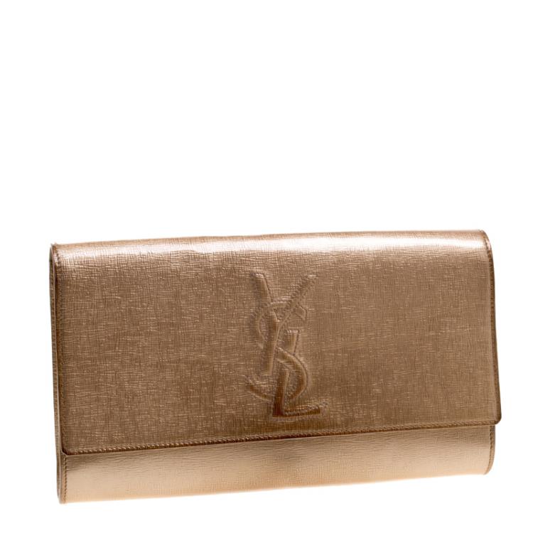 Pre Owned Saint Laurent Peach Patent Leather Belle De Jour Flap Clutch