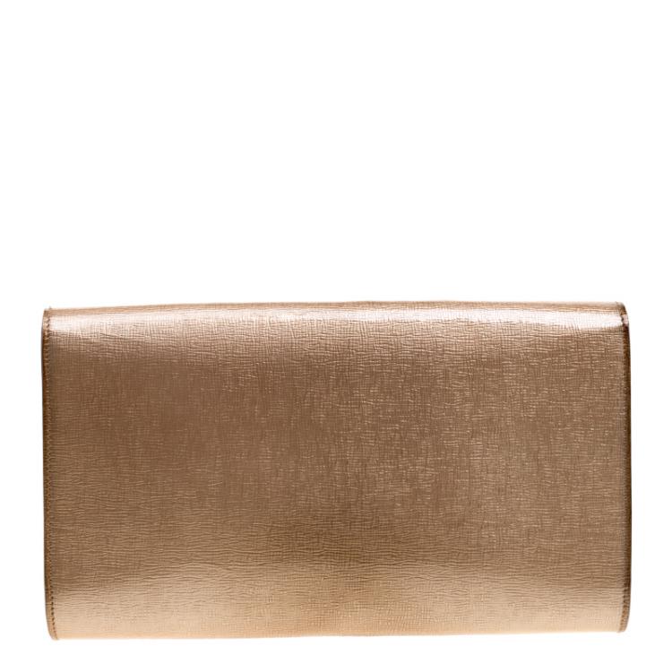 Pre Owned Saint Laurent Peach Patent Leather Belle De Jour Flap Clutch