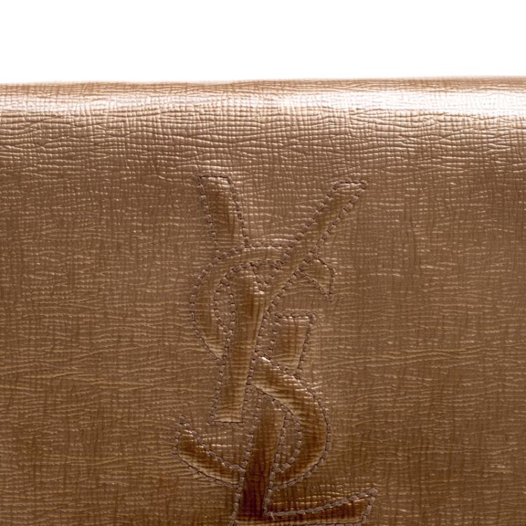 Pre Owned Saint Laurent Peach Patent Leather Belle De Jour Flap Clutch